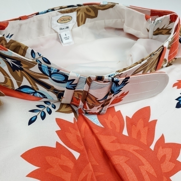 Talbots Silk Orange Wht Floral Boho Belted Skirt Size 4 - Picture 6 of 13